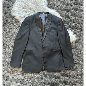 Super 140s Merino Wool‎ Tux Suit Jacket Men's 44L Slim Black One Button Wedding